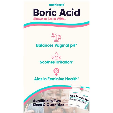 Viên Đặt Nutricost Boric Acid 600mg - 30 viên Nhộng Hỗ trợ Vệ Sinh Phụ Nữ và Cân Bằng pH, Mỹ