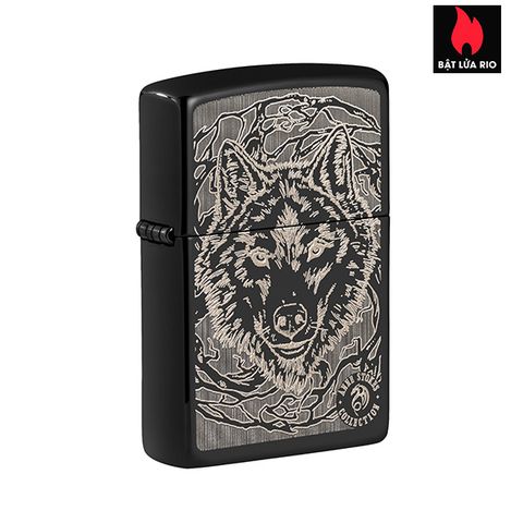Bật Lửa Zippo 49443 - Hình Mặt Sói Anne Stokes – High Polish Black, Chống Gió, Hàng Nhập Khẩu Mỹ, Bảo Hành Trọn Đời