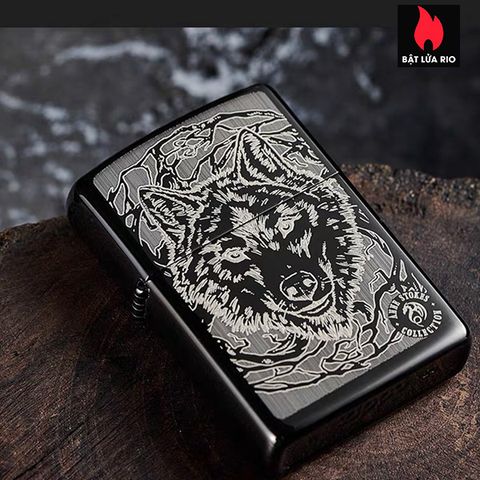 Bật Lửa Zippo 49443 - Hình Mặt Sói Anne Stokes – High Polish Black, Chống Gió, Hàng Nhập Khẩu Mỹ, Bảo Hành Trọn Đời