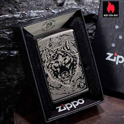 Bật Lửa Zippo 49443 - Hình Mặt Sói Anne Stokes – High Polish Black, Chống Gió, Hàng Nhập Khẩu Mỹ, Bảo Hành Trọn Đời