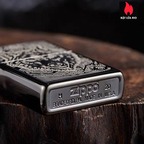 Bật Lửa Zippo 49443 - Hình Mặt Sói Anne Stokes – High Polish Black, Chống Gió, Hàng Nhập Khẩu Mỹ, Bảo Hành Trọn Đời