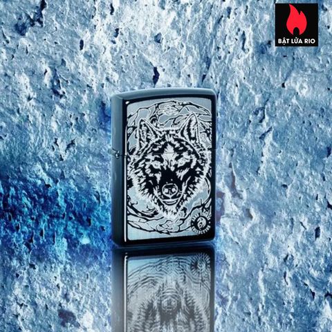 Bật Lửa Zippo 49443 - Hình Mặt Sói Anne Stokes – High Polish Black, Chống Gió, Hàng Nhập Khẩu Mỹ, Bảo Hành Trọn Đời