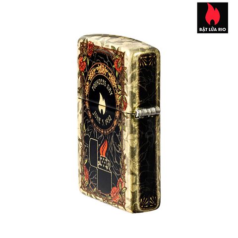 Bật Lửa Zippo 46774 - Bộ Sưu Tập Ngày Sáng Lập 2025, Đồng Thau Tumbled Brass, Họa Tiết Art Nouveau, Số Giới Hạn 5000 Chiếc, Quà Tặng Sang Trọng