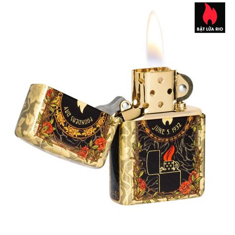 Bật Lửa Zippo 46774 - Bộ Sưu Tập Ngày Sáng Lập 2025, Đồng Thau Tumbled Brass, Họa Tiết Art Nouveau, Số Giới Hạn 5000 Chiếc, Quà Tặng Sang Trọng
