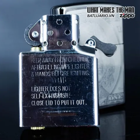 Bật Lửa Zippo 49025 - Thiết Kế Tờ 100 USD Màu Đen Bóng Black Ice - Chính Hãng, Chống Gió, Hộp Quà Tặng