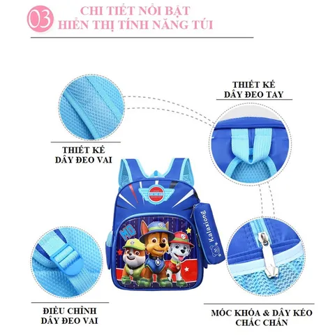 Balo cho bé đi học mẫu giáo 3-6 tuổi họa tiết hoạt hình Những Chú Chó Cứu Hộ Paw Patrol