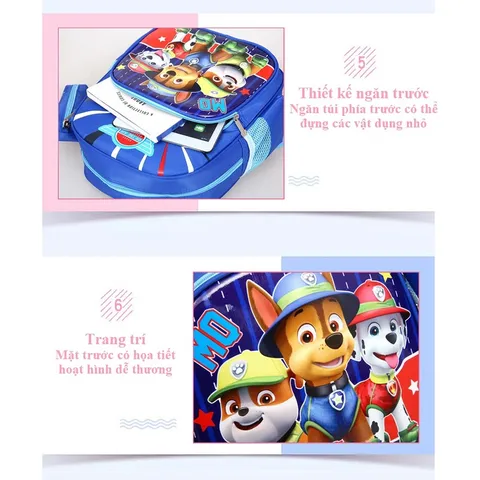 Balo cho bé đi học mẫu giáo 3-6 tuổi họa tiết hoạt hình Những Chú Chó Cứu Hộ Paw Patrol