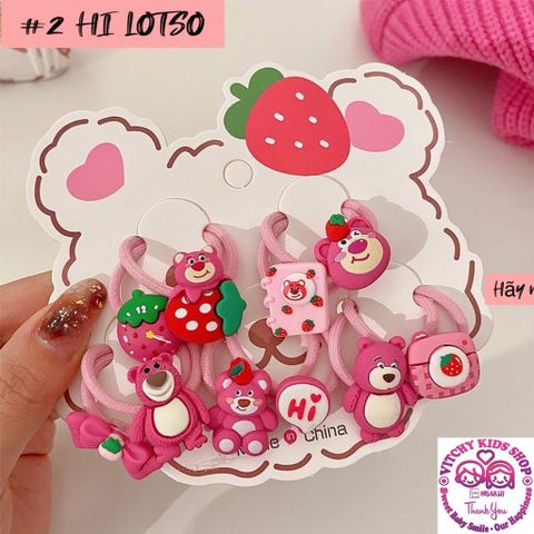 Sét Kẹp Cột Tóc Bé Gái Xinh Xắn Hình Gấu Dâu Lotso Ngộ Nghĩnh Siêu Dễ Thương, Đáng Yêu