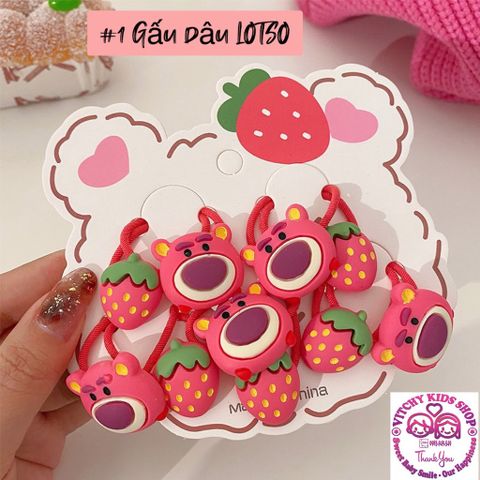 Sét Kẹp Cột Tóc Bé Gái Xinh Xắn Hình Gấu Dâu Lotso Ngộ Nghĩnh Siêu Dễ Thương, Đáng Yêu