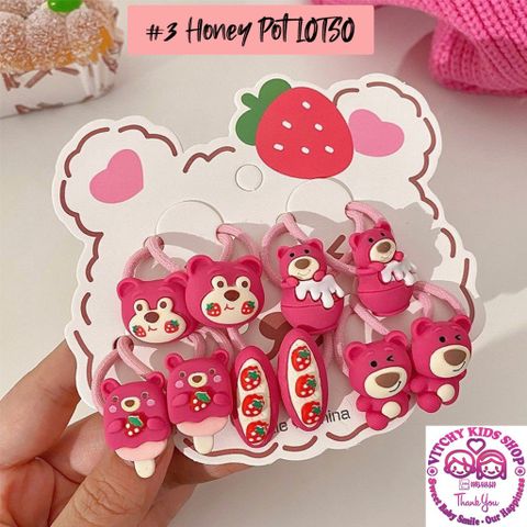 Sét Kẹp Cột Tóc Bé Gái Xinh Xắn Hình Gấu Dâu Lotso Ngộ Nghĩnh Siêu Dễ Thương, Đáng Yêu