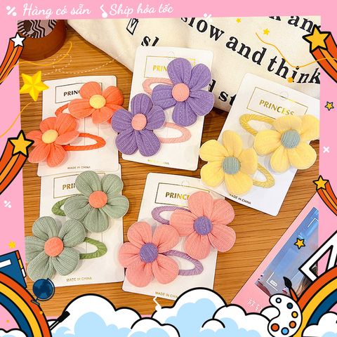 Set 2 Kẹp Tóc Hình Hoa Nhiều Màu Dễ Thương Cho Bé