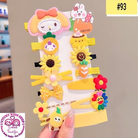 Set 14 kẹp tóc bé gái màu vàng họa tiết hoạt hình đáng yêu