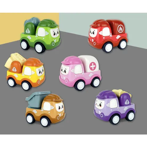 Bộ 6 Xe Hơi Đồ Chơi Mini Họa tiết Hoạt Hình Xây Dựng có Dây Cót Cho Bé