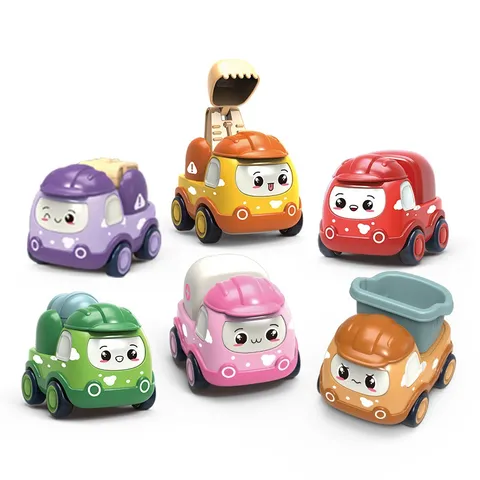 Bộ 6 Xe Hơi Đồ Chơi Mini Họa tiết Hoạt Hình Xây Dựng có Dây Cót Cho Bé