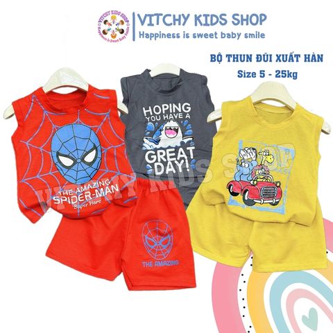 Bộ quần áo sát nách hoạ tiết hoạt hình chất đũi mát cho bé từ 7kg đến 16kg