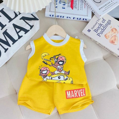 Bộ quần áo sát nách hoạ tiết hoạt hình chất đũi mát cho bé từ 7kg đến 16kg