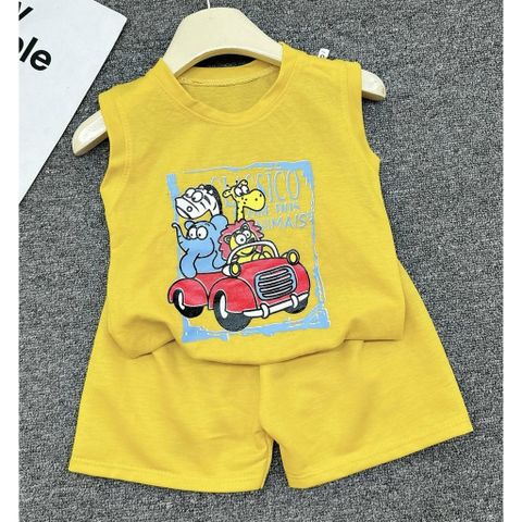 Bộ quần áo sát nách hoạ tiết hoạt hình chất đũi mát cho bé từ 7kg đến 16kg