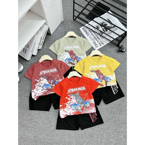 Bộ tay cộc hoạ tiết Người nhện Spiderman chất đũi mát cho bé 17kg đến 26kg