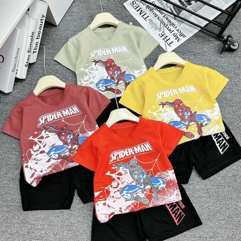 Bộ tay cộc hoạ tiết Người nhện Spiderman chất đũi mát cho bé 17kg đến 26kg
