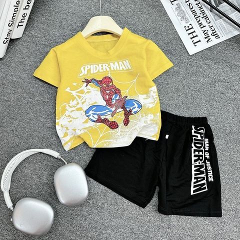 Bộ tay cộc hoạ tiết Người nhện Spiderman chất đũi mát cho bé 17kg đến 26kg