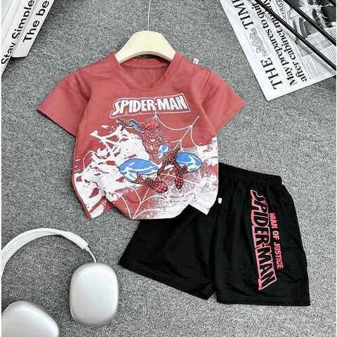 Bộ tay cộc hoạ tiết Người nhện Spiderman chất đũi mát cho bé 17kg đến 26kg