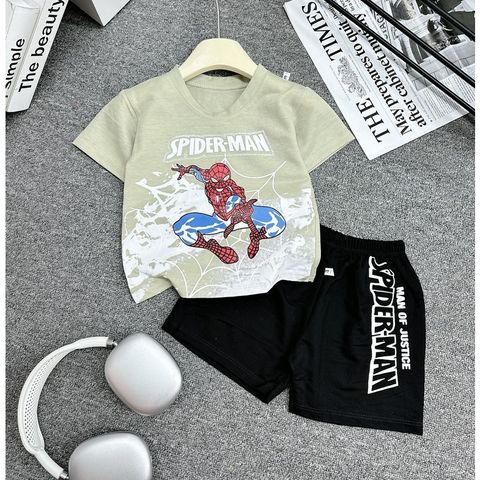 Bộ tay cộc hoạ tiết Người nhện Spiderman chất đũi mát cho bé 17kg đến 26kg