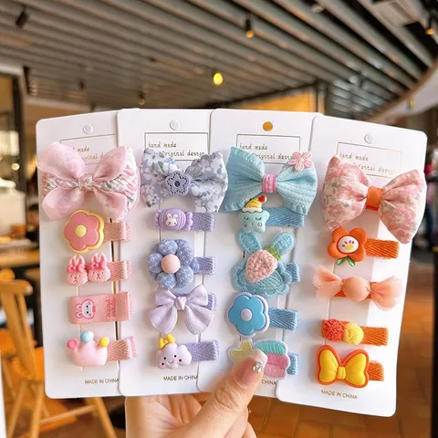 Kẹp Tóc Cho Bé Gái Bọc Vải Nhiều Màu Xinh Xắn Nhiều Mẫu Dễ Thương Set 5 cái