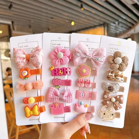 Kẹp Tóc Cho Bé Gái Bọc Vải Nhiều Màu Xinh Xắn Nhiều Mẫu Dễ Thương Set 5 cái