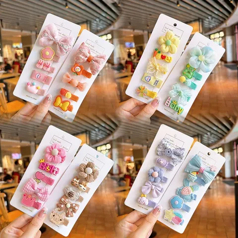 Kẹp Tóc Cho Bé Gái Bọc Vải Nhiều Màu Xinh Xắn Nhiều Mẫu Dễ Thương Set 5 cái