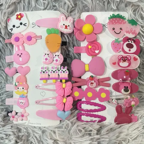 Kẹp tóc cho bé gái màu hồng họa tiết hoạt hình đáng yêu Hàn Quốc - Set 14