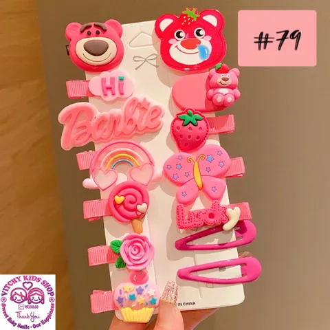 Kẹp tóc cho bé gái màu hồng họa tiết hoạt hình đáng yêu Hàn Quốc - Set 14