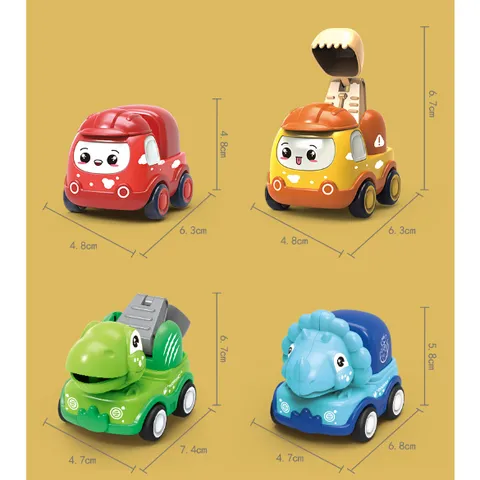 Bộ 6 Xe Hơi Đồ Chơi Mini có Dây Cót Họa tiết Khủng Long Đáng yêu Cho Bé