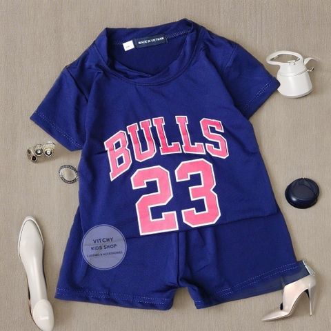 Bộ quần áo thun mềm co giãn 4 chiều thể thao Bulls 23 nhiều màu tay ngắn cho bé