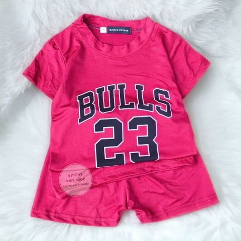 Bộ quần áo thun mềm co giãn 4 chiều thể thao Bulls 23 nhiều màu tay ngắn cho bé