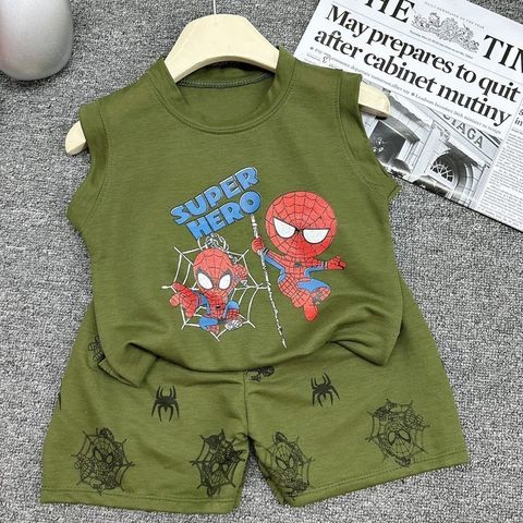 Bộ sát nách bé trai, bộ quần áo hoạ tiết Khủng Long Người Nhện chất đũi mát cho bé 7kg đến 16kg
