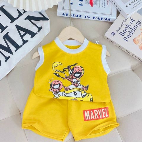 Bộ sát nách bé trai, bộ quần áo hoạ tiết Khủng Long Người Nhện chất đũi mát cho bé 7kg đến 16kg