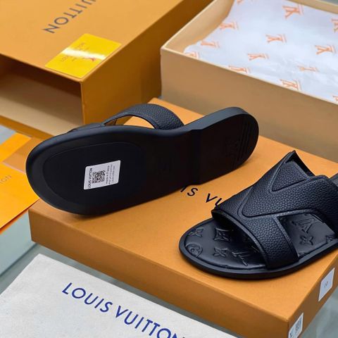 Dép Lê Nam LV Oasis Mule Da Bò Đen Cao Su - Dép Thời Trang Nam Hot Trend, Kiểu Dáng Basic Phong Cách Hàng Hiệu