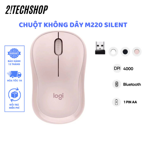 Chuột Không Dây Logitech M220 Silent - Chuột Văn Phòng Yên Tĩnh, Kết Nối USB 2.4GHz, Thiết Kế Nhỏ Gọn, Bảo Hành 12 Tháng