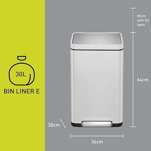 Thùng rác inox chống bám vân tay EKO X-Cube 30L - Thùng đạp bằng kim loại vệ sinh, hiện đại và an toàn cho gia đình