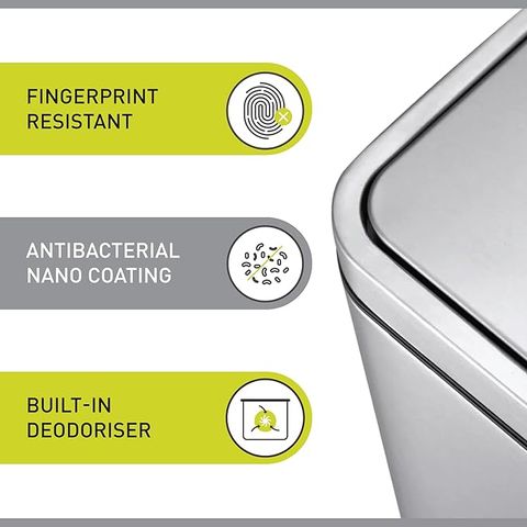 Thùng rác inox chống bám vân tay EKO X-Cube 30L - Thùng đạp bằng kim loại vệ sinh, hiện đại và an toàn cho gia đình