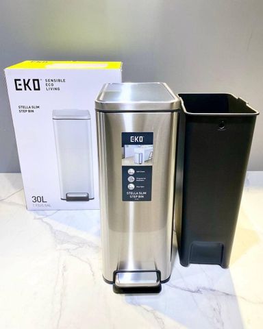 Thùng Rác Chống Bám Vân Tay EKO Stella Slim Step 30L - Thùng Rác Inox Cao Cấp, Thiết Kế Sang Trọng, Chống Mùi Hôi, Tháo Lắp Dễ Dàng