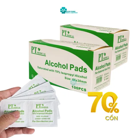 100 Miếng Bông Tẩm Cồn Sát Khuẩn Y Tế Tiệt Trùng - Cồn Khô Để Sát Trùng Dụng Cụ Y Tế và Da Trước Khi Tiêm