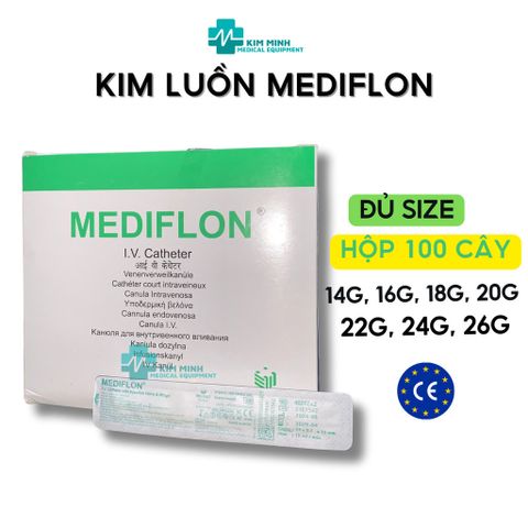Hộp 100 Cây Kim Luồn Tĩnh Mạch Mediflon 14G-26G - Thiết Bị Y Tế An Toàn Có Cánh Bướm Và Cổng Bơm Thuốc