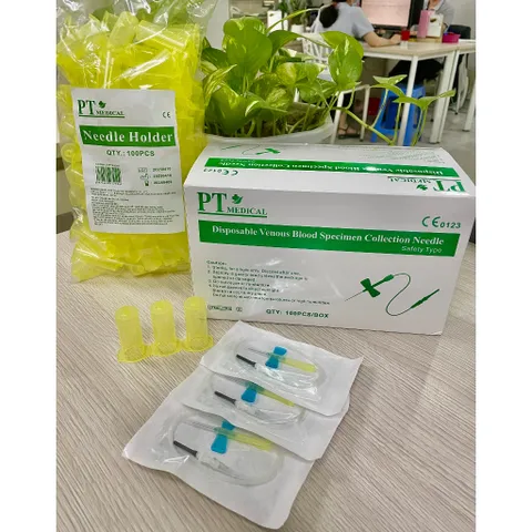 Ống Giữ Kim Lấy Máu Vàng PT - Gói 100 Cái, Chất Liệu Ethylene/Propylene Copolymer, Dùng Lấy Mẫu Máu, Chứng Nhận CE/ISO 13485