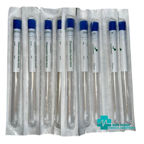 Que gòn lấy mẫu xét nghiệm tiệt trùng Greetmed - Gói 100 cây, dài 16cm, an toàn cho y tế, đóng trong ống bảo vệ