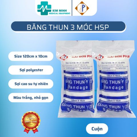 Băng thun 3 móc HSP 120cm x 10cm - Độ co dãn cao, mềm mại, tái sử dụng, chuyên dụng cho sơ cứu và hỗ trợ chấn thương