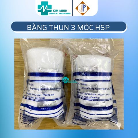 Băng thun 3 móc HSP 120cm x 10cm - Độ co dãn cao, mềm mại, tái sử dụng, chuyên dụng cho sơ cứu và hỗ trợ chấn thương