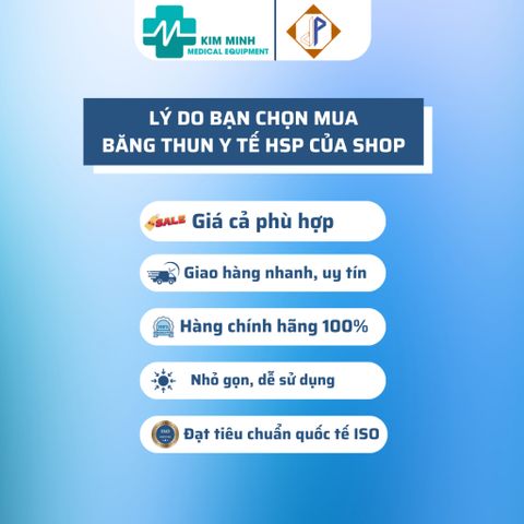 Băng thun 3 móc HSP 120cm x 10cm - Độ co dãn cao, mềm mại, tái sử dụng, chuyên dụng cho sơ cứu và hỗ trợ chấn thương