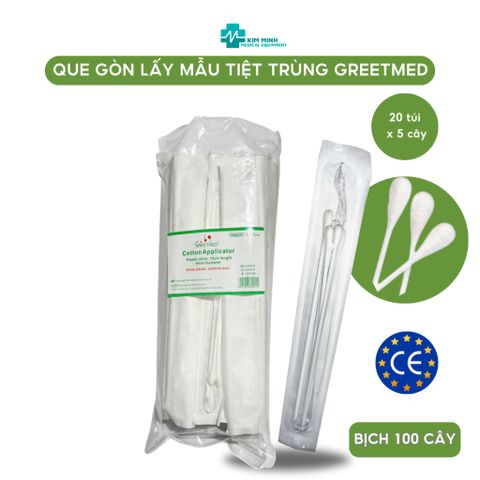 Que gòn xét nghiệm tiệt trùng Greetmed 15 cm, 100 chiếc - Dụng cụ lấy mẫu y tế tiện lợi, an toàn và hiệu quả