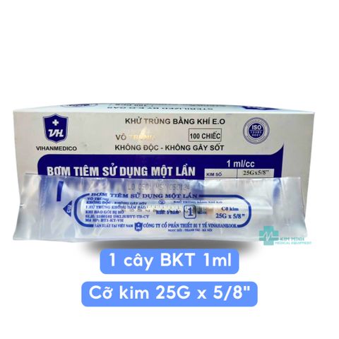 Bơm Tiêm Vinahankook 1ml - Kim Tiêm 25G x 5/8'' và 26G x 1/2'' - Vô Trùng, An Toàn, Sử Dụng 1 Lần, Phù Hợp Ngành Y Tế